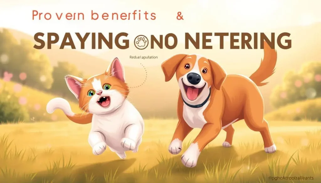 A happy, healthy dog and cat sitting calmly, representing the benefits of spaying and neutering.