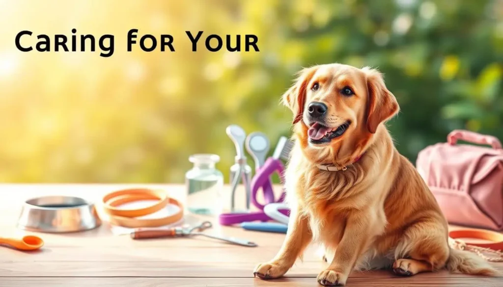 Happy, healthy dog being groomed and fed nutritious food, representing essential dog health tips.