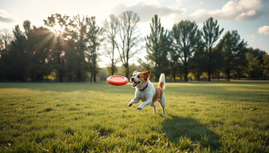 A happy, active dog running outdoors, showcasing the physical and mental benefits of regular exercise.